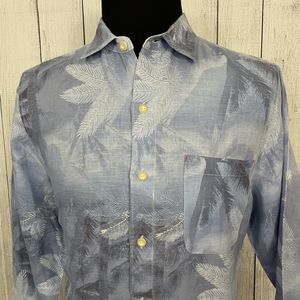 Tommy Bahama Men's Medium Blue Floral Linen Long Sleeve Button-Front Shirt